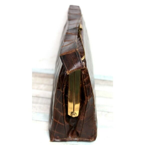 VINTAGE DEITSCH GENUINE CROCODILE BROWN LEATHER FRAME HANDBAG POCKETBOOK - Picture 3 of 12